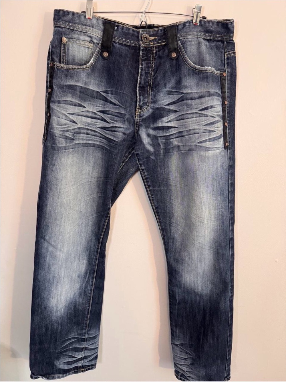 Escapism Y2K Baggy Distressed Whiskered Streetwear Jeans 36x32